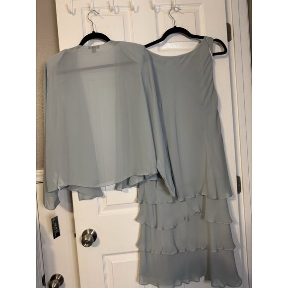 SLNY Jacket & Dress 18W Aloe Blue Ruffled Party Wedding Cruise Flowy NEW - Picture 14 of 16